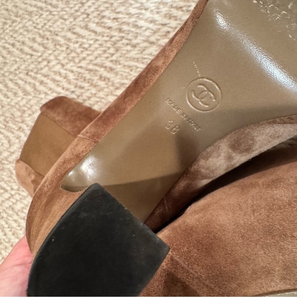 CHANEL Brown and Black Heeled Suede Ankle Boots | Size 38 - Picture 7 of 7